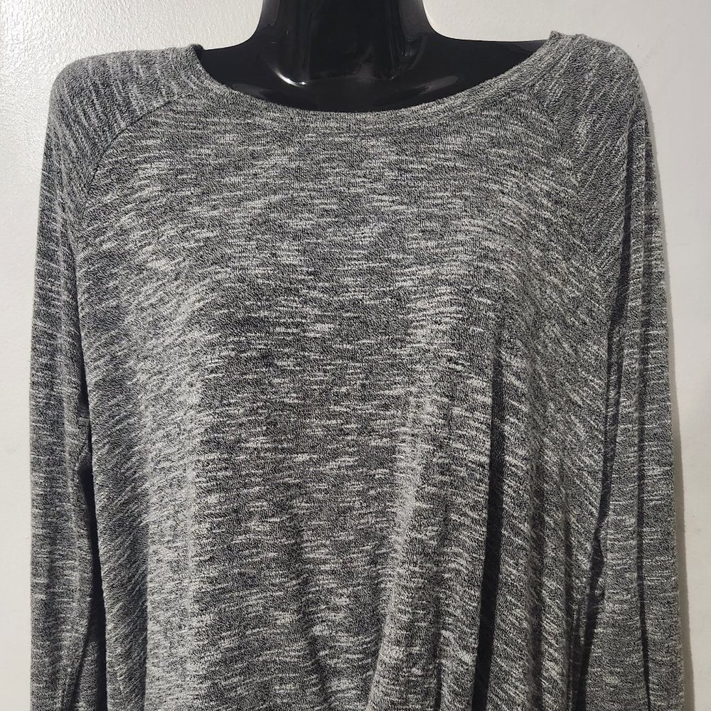 Heather grey with slight light purple/blue and gathered/knot front detail